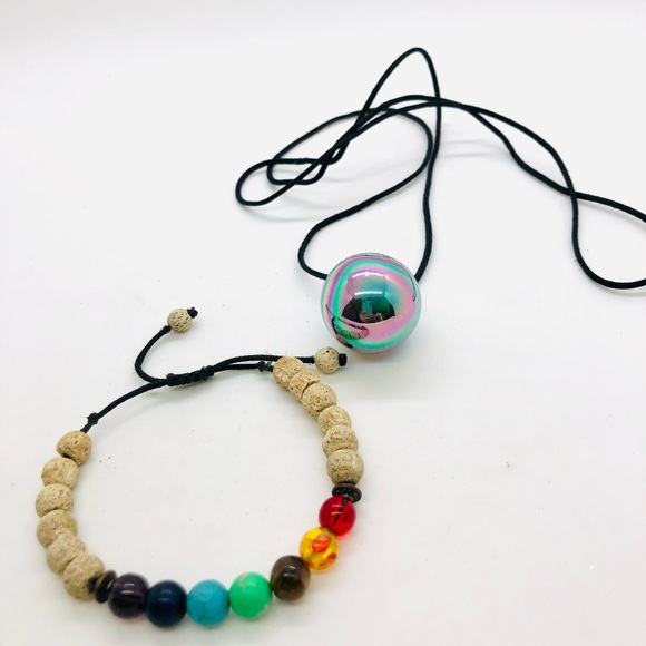 Vintage Boho Bracelet & Iridescent Metal Sphere Pendant - Picture 8 of 8